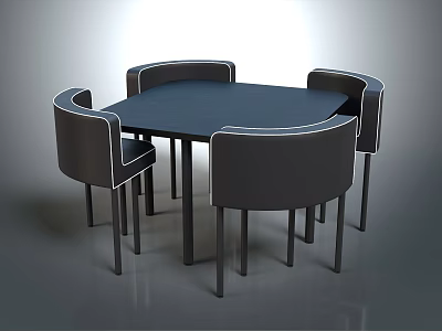 Modern Sleek Black Dining Set With Round Table Four Chairs And Curved Backrests 3d model