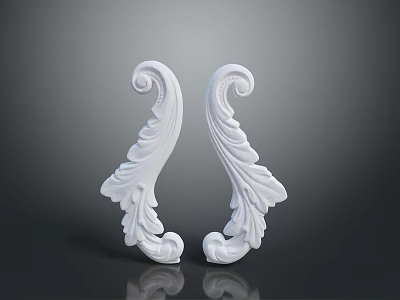 White Plant Leaf Shaped Decorative Carvings With Symmetrical Scroll Patterns On Gray Background 3d model