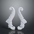 White Plant Leaf Shaped Decorative Carvings With Symmetrical Scroll Patterns On Gray Background 3d model