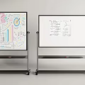 Adjustable Easel Stands Displaying Musical Instruments And Art Supplies With Doodles