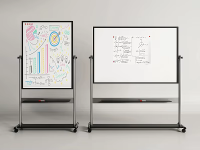 Adjustable Easel Stands Displaying Musical Instruments And Art Supplies With Doodles 3d model