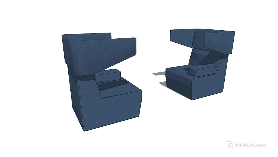 Two Modern Navy Blue Single Seater Sofas With Sleek Armrests And Backrest 3d model 