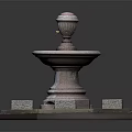 Stone Fountain With Hexagonal Base Ornamental Top And Square Support Blocks