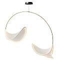 Modern Curved Metal Chandelier With Double White Fabric Shades And Soft Lighting Design