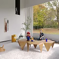 Modern Living Area With Toys Plush Rug And Autumn View