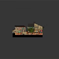 Cartoon Scene Model With Colorful Houses Green Trees Water Pool And Decorative Elements