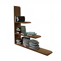 Modern Multilayer Wooden Bookcase With Stacked Books And Laptop On Shelves