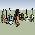 Collection of String Musical Instruments and Art Supplies with Bows and Various Styles