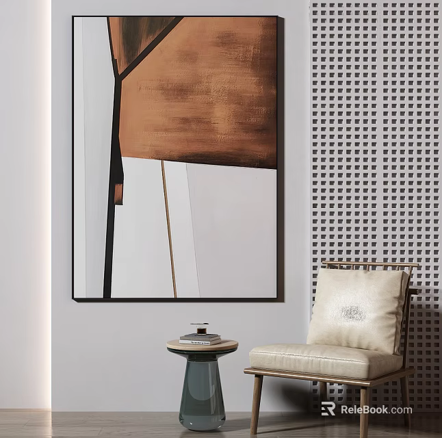 Elegant Modern Living Room Interior With Abstract Painting Single Sofa And Side Table 3d model 