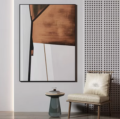 Elegant Modern Living Room Interior With Abstract Painting Single Sofa And Side Table 3d model