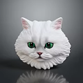 White Fluffy Cat With Green Eyes In Close Up View On Gray Background With Reflection 3d model