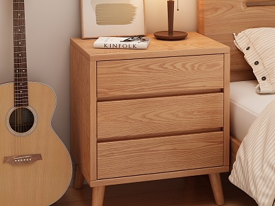 Bedside Table Nordic Bedside Table Solid Wood Bedside Table Three-pumping Bedside Table 3d model