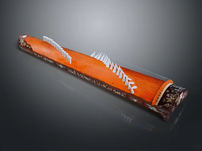 Traditional Chinese Guzheng Musical Instrument With Wooden Body White Strings And Decorative Edges 3d model
