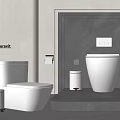 Duravit Modern Toilets In Bathroom With Gray Wall Trash Can And Toilet Paper Holder
