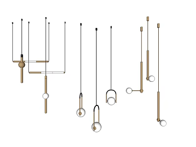 Various Modern Pendant Lights With Minimalist Metal Frame And Glass Shades 3d model
