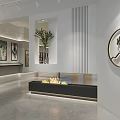 Modern Showroom Interior With Large Screen Display Shelves Artworks And Lighting