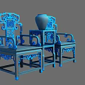 Traditional Chinese Redwood Carved Furniture Set With Chairs Side Table And Blue White Vase