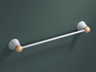 Modern Bathroom Towel Rack With White Rod And Wooden Accents On Dark Green Wall 3d model