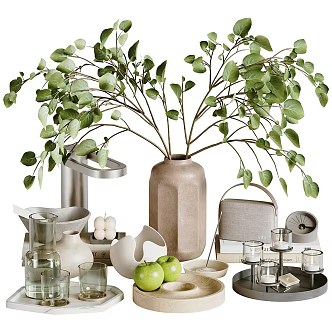 Quiet Ornaments Combination Decorative Ornaments Combination Green Plant Floral Art Decorations Books Pottery Pot Teapot Water Cup Fruit Sound 3d model
