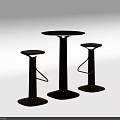 Modern Bar Counter With Round Black Table And Brown Metal Stools 3d model