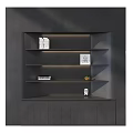 Modern Minimalist Gray Bookcase Interior Design With Floating Shelves Books Decorative Items And LED Lighting