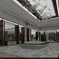 Elegant Modern Sales Office Lobby With Chandelier Building Model Marble Floor And Wooden Decor