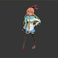 Cute Game Anime Character With Blonde Hair Red Bow And Blue White Uniform