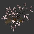 Blooming Pink Flowering Tree with Wooden Box Colorful Cabinet and Small Tray on Dark Background
