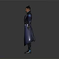 Futuristic Game and Movie Character in Tech Inspired Long Gray Coat With Blue Glowing Elements