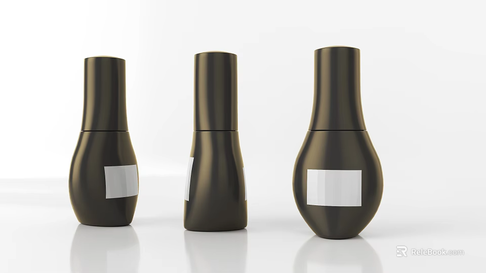 Three Stylish Black Bottles With White Labels And Modern Design 3d model 