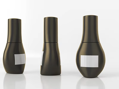 Three Stylish Black Bottles With White Labels And Modern Design 3d model