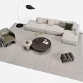 Modern Living Room Sofa Coffee Table Set With Beige Sectional Green Armchair And Floor Lamp