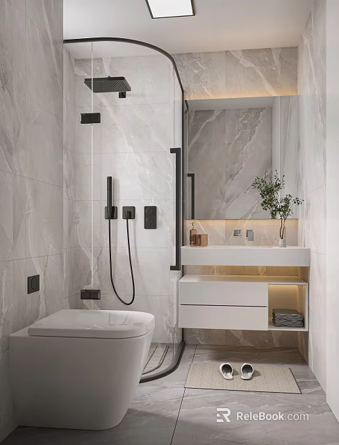 Modern Bathroom Interior With Smart Toilet Vanity And Shower Fixtures 3d model 