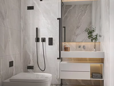 Modern Bathroom Interior With Smart Toilet Vanity And Shower Fixtures 3d model