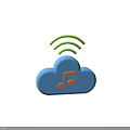 Blue Cloud With Music Note And Green Wi-Fi Waves Digital Artwork 3d model