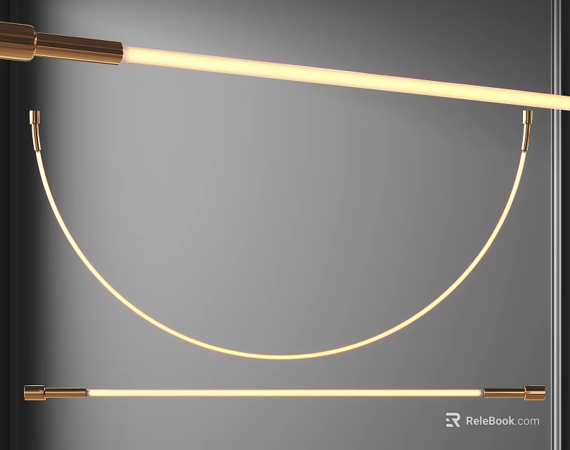 Modern Gold Pendant Light with Curved Structure and Linear Design for Interior 3d model