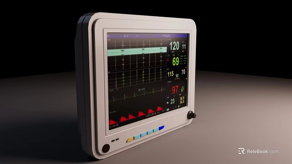 Professional Medical Patient Monitor Displaying Vital Signs Waveform Graphs And Digital Data 3d model 