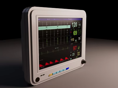 Professional Medical Patient Monitor Displaying Vital Signs Waveform Graphs And Digital Data 3d model