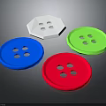 Colored Round And Octagonal Buttons With Blue Red Green White Colors And Four Holes