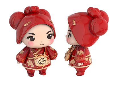 Fu Doll Small Doll Cartoon Doll Chinese Style Doll Chinese Style Ornaments Chinese Style Handset 3d model