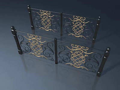 Ornate Swing Door With Black Iron Frame And Gold Scroll Patterns Design 3d model