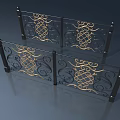 Ornate Swing Door With Black Iron Frame And Gold Scroll Patterns Design 3d model