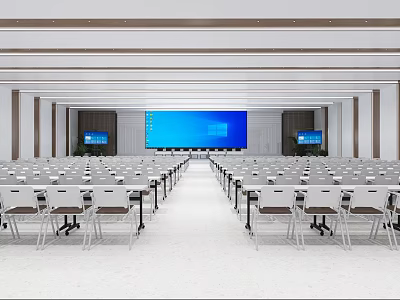 Spacious Modern Conference Room With Rows Of Chairs And Large Front Screen 3d model