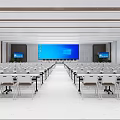Spacious Modern Conference Room With Rows Of Chairs And Large Front Screen