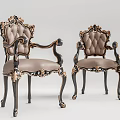 Elegant Carved Dining Chairs With Black Frame Gold Trim And Light Brown Upholstery