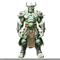 Man With Green Skin Horns And Warrior Armor Featuring Green Gemstone Belt