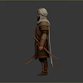 Man In Ancient Warrior Traditional Armor With Turban And Sword Standing