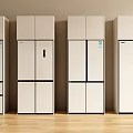 Modern White Fridge Freezers with Various Door Styles in Showroom