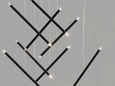 Modern Minimalist Chandelier With Crossed Black Linear Tubes And Illuminated Bulbs 3d model