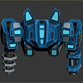 Blue Sci Fi Robot Game Movie Character With Glowing Mechanical Armor And Joints